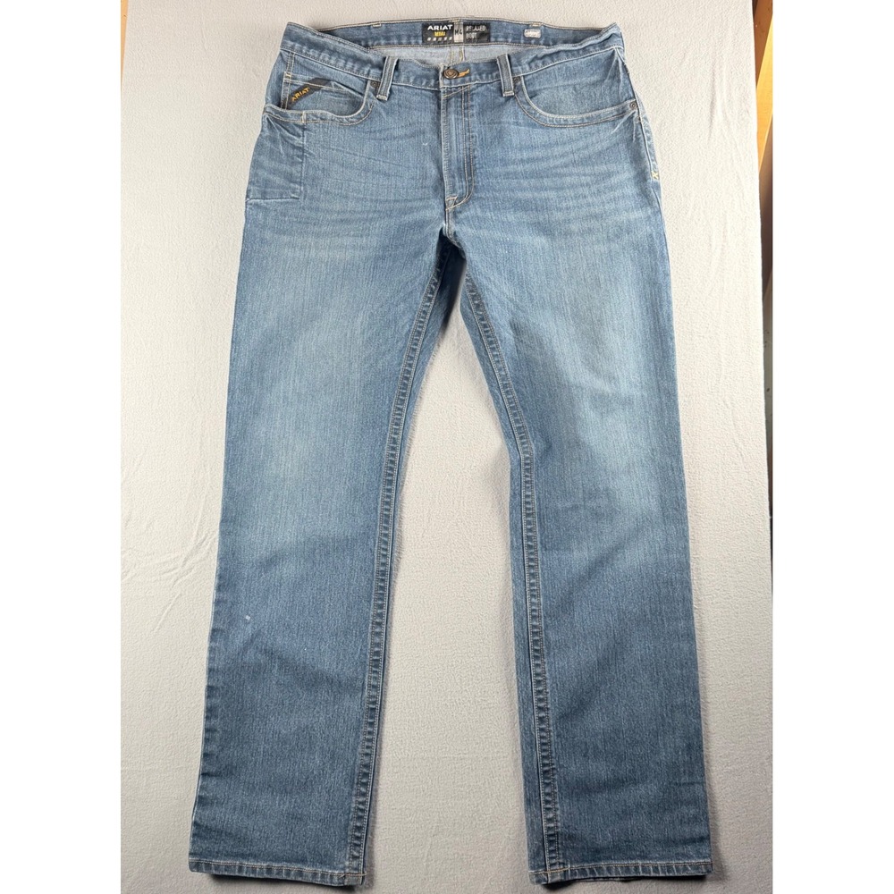 Ariat Rebar M4 Relaxed Boot Jeans Mens 38x32 Medium Wash Denim Work Pants Cowboy